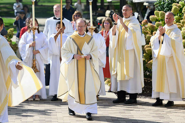 Rev. Robert A. Dowd, C.S.C. following his Inauguration Mass at the Basilica of the Sacred Heart (Photo by Matt Cashore/University of Notre Dame)