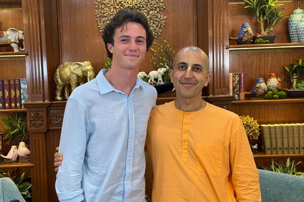 Ty Harrington pictured with his friend Mohan, a monk at GEV, whom he visited during his return to India.