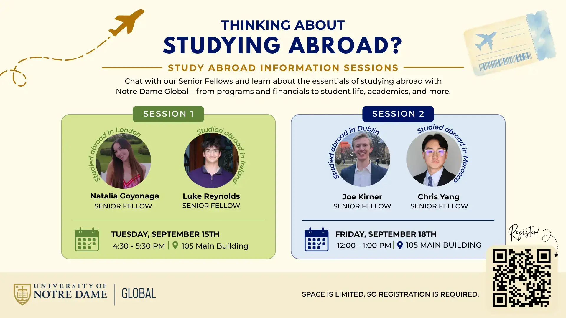 Notre Dame Global Study Abroad Information Sessions with Senior Fellows.